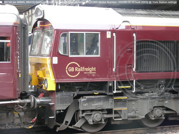 66746 [ex 66845, 66410] Belmond Royal Scotsman [classification JT42CWR Works No 20038515-10 built 2003] @ York Station sidings 2016-08-09 © Paul Bartlett [02w]