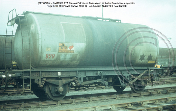 [BPO67295] = SMBP929 TTA Class A Petroleum Tank wagon air brake BRW 591 Powell Duffryn 1967 @ Hoo Junction 78-03-12 © Paul Bartlett w