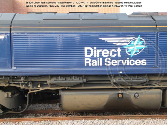 66425 Direct Rail Services [classification JT42CWR-T1  built General Motors - Electro Motive Division Works no 20068877-005 2007] @ York Station sidings 2017-02-14 © Paul Bartlett [5w]