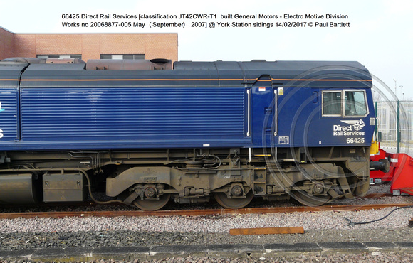 66425 Direct Rail Services [classification JT42CWR-T1  built General Motors - Electro Motive Division Works no 20068877-005 2007] @ York Station sidings 2017-02-14 © Paul Bartlett [6w]