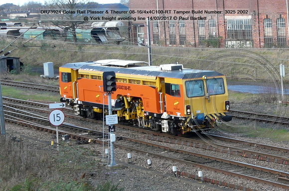 DR73924 Colas Rail Plasser & Theurer 08-16-4x4C100-RT Tamper Build Number 3025 2002 @ York freight avoiding line 2017-03-14 © Paul Bartlett [2]