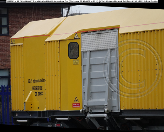 DR97603 = 99 70 9559 003-7 Robel 69.454-UK-IC Intermediate Car [Works no. 69.45-0006 in 2015] @ York Holgate Network Rail Depot 2022-01-23 © Paul Bartlett [2w]