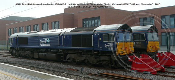 66422 Direct Rail Services [classification JT42CWR-T1  built General Motors - Electro Motive Division Works no 20068877-002 May (September) 2007] @ York Station 2017-03-28 © Paul Bartlett [3w]