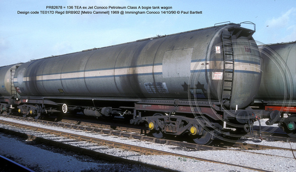 PR82678 = 136 TEA Conoco Petroleum bogie tank wagon @ Immingham Conoco 90-10-14 � Paul Bartlett w