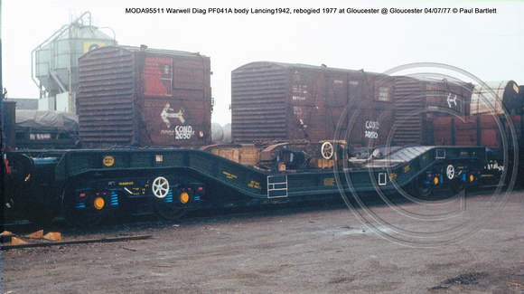 MODA95511 Warwell Diag PF041A body Lancing1942, rebogied 1977 at Gloucester @ Gloucester 04-07-77 © Paul Bartlett w