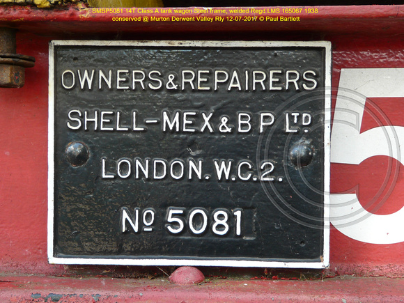 SMBP5081 14T Class A tank wagon Steel frame, welded Regd LMS 165067 1938 conserved @ Murton Derwent Valley Rly 2017-07-12 © Paul Bartlett [12w]