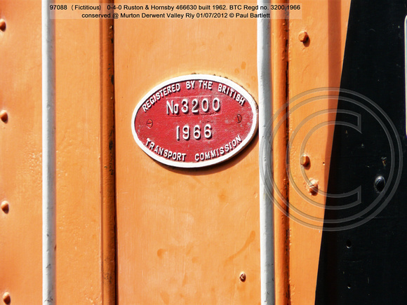 97088 (Fictitious) 0-4-0 Ruston & Hornsby 466630 built 1962 conserved @ Murton Derwent Valley Rly 2012-07-01 © Paul Bartlett [5w]