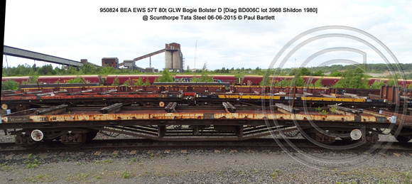 950824 BEA EWS 57T 80t GLW Bogie Bolster D [Diag BD006C lot 3968 Shildon 1980] @ Scunthorpe Tata Steel 2015-06-06 © Paul Bartlett [1w]