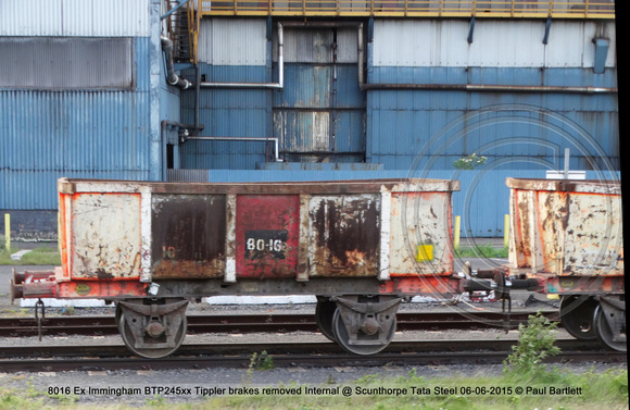 8016 Ex Immingham BTP245xx Tippler brakes removed Internal @ Scunthorpe Tata Steel 2015-06-06 © Paul Bartlett