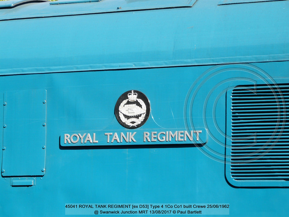 45041 ROYAL TANK REGIMENT [ex D53] Type 4 1Co Co1 built Crewe 1962-06 @ Swanwick Junction MRT 2017-08-12 © Paul Bartlett [3w]