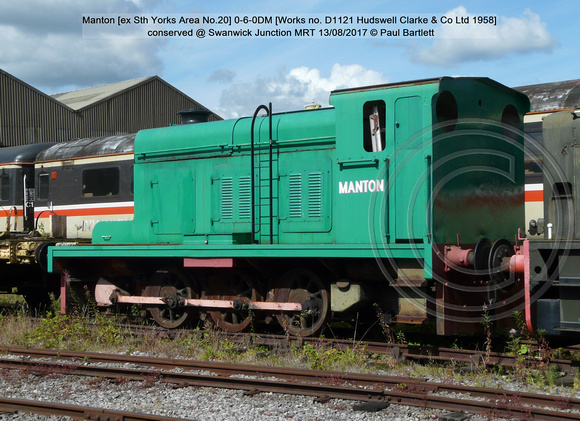 Manton [ex Sth Yorks Area No.20] 0-6-0DM [Works no. D1121 Hudswell Clarke 1958] pres@ Swanwick Junction MRT 2017-08-12 © Paul Bartlett [2w]