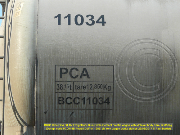 BCC11034 PCA presflo Metalair body [Design code PC0018B Powell Duffryn 1985] @ York wagon works sidings 2017-03-26 © Paul Bartlett [8w]