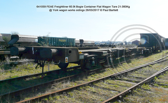 641059 FEAE Freightliner 60.9t Bogie Container Flat Wagon @ York wagon works sidings 2017-03-26 © Paul Bartlett [1w]