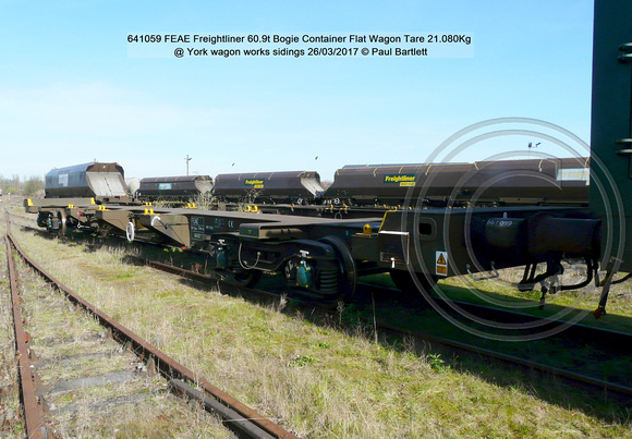 641059 FEAE Freightliner 60.9t Bogie Container Flat Wagon @ York wagon works sidings 2017-03-26 © Paul Bartlett [2w]