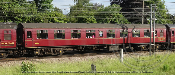 4994 Tourist Open Second owned West Coast Railway Company [Lot 30690 Wolverton 1961-2] @ York Holgate Sidings 2021-06-10 © Paul Bartlett w