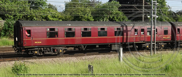 99304 (ex 21256) Brake Open Second BCK owned West Coast Railway Company [Diag 171 Lot 30731 Derby 1963] @ York Holgate Sidings 2021-06-10 © Paul Bartlett [1w]
