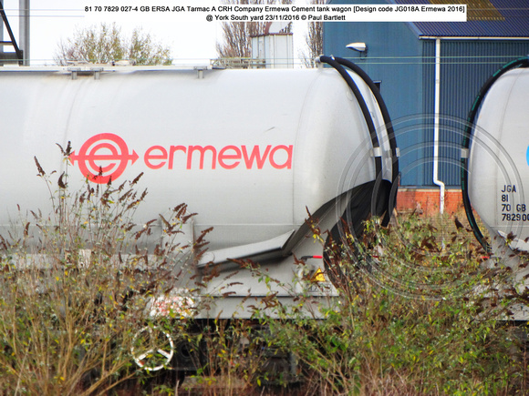 81 70 7829 027-4 GB ERSA JGA Tarmac A CRH Company Ermewa Cement tank wagon [Design code JG018A Ermewa 2016] @ York South yard 2016-11-23 © Paul Bartlett [4]
