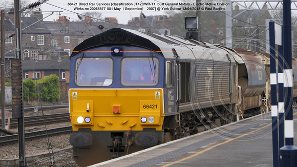 66421 Direct Rail Services [classification JT42CWR-T1  built General Motors - Electro Motive Division Works no 20068877-001 May (September) 2007] @ York Station 2018-04-13 © Paul Bartlett [1w]