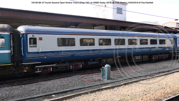 E6158 Mk 2f Tourist Second Open Riviera Trains [Diag 109 Lot 30860 Derby 1974] @ York Station 2018-04-14 © Paul Bartlett [1w]
