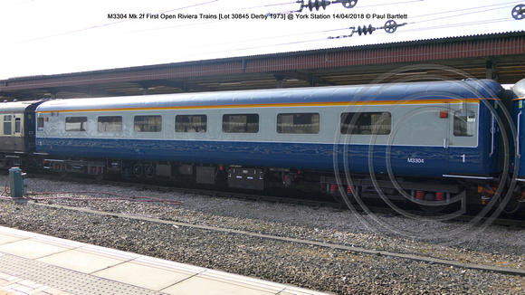 M3304 Mk 2f First Open Riviera Trains [Lot 30845 Derby 1973] @ York Station 2018-04-14 © Paul Bartlett [2w]
