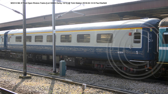 M3314 Mk 2f First Open Riviera Trains [Lot 30845 Derby 1973] @ York Station 2018-04-14 © Paul Bartlett [2w]