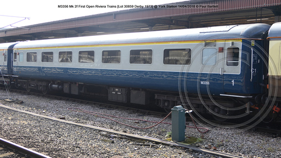 M3356 Mk 2f First Open Riviera Trains [Lot 30859 Derby 1973] @ York Station 2018-04-14 © Paul Bartlett [2w]