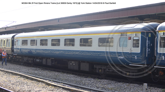 M3364 Mk 2f First Open Riviera Trains [Lot 30859 Derby 1973] @ York Station 2018-04-14 © Paul Bartlett [2w]