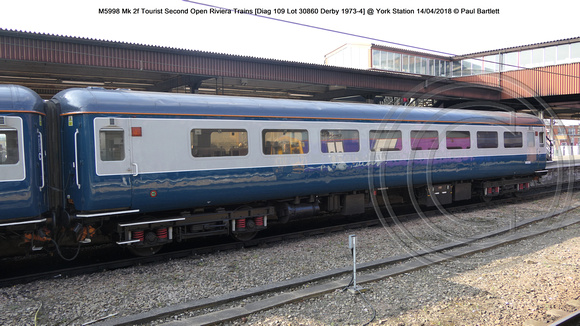M5998 Mk 2f Tourist Second Open Riviera Trains [Diag 109 Lot 30860 Derby 1973-4] @ York Station 2018-04-14 © Paul Bartlett [1w]