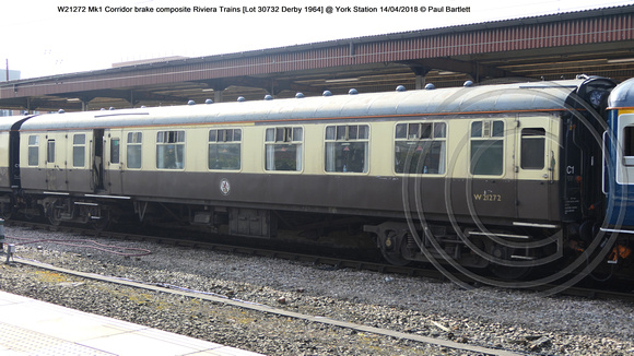 W21272 Mk1 Corridor brake composite Riviera Trains [Lot 30732 Derby 1964] @ York Station 2018-04-14 © Paul Bartlett [2w]