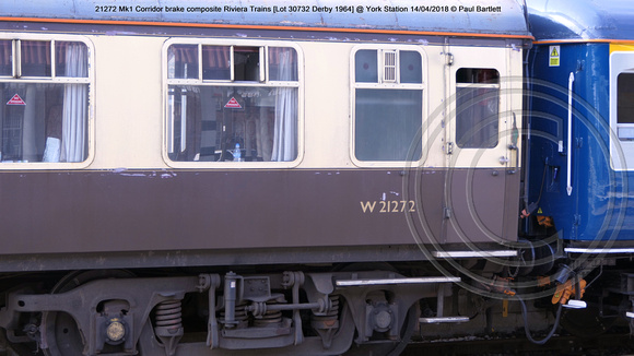 W21272 Mk1 Corridor brake composite Riviera Trains [Lot 30732 Derby 1964] @ York Station 2018-04-14 © Paul Bartlett [3w]