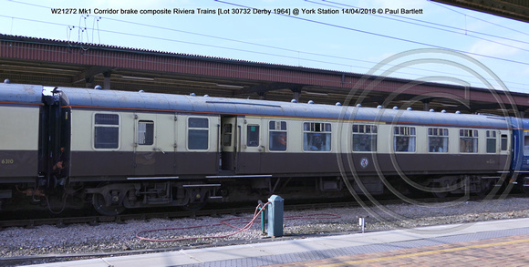 W21272 Mk1 Corridor brake composite Riviera Trains [Lot 30732 Derby 1964] @ York Station 2018-04-14 © Paul Bartlett [4w]