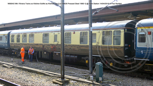 W80042 Mk1 Riviera Trains ex Kitchen Buffet as Kitchen Car [Lot 30628 Pressed Steel 1960-1] @ York Station 2018-04-14 © Paul Bartlett [2w]