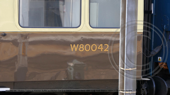 W80042 Mk1 Riviera Trains ex Kitchen Buffet as Kitchen Car [Lot 30628 Pressed Steel 1960-1] @ York Station 2018-04-14 © Paul Bartlett [3w]