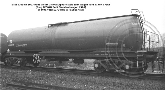 STS85709 ex 8009 Hays Sulphuric Acid built Standard Wagon 1976 @ Tyne Yard 88-04-12 © Paul Bartlett w