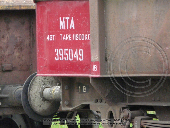 395049 MTA DB 46t conversion on tank wagon frame Tare 11-800 [c2000] @ Liberty House Group Stocksbridge 2018-06-07 © Paul Bartlett [2]
