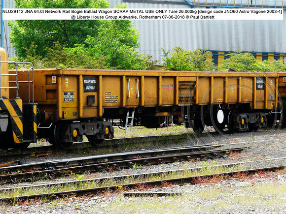 NLU29112 JNA 64.0t Network Rail SCRAP METAL USE ONLY Tare 26.000kg [design code JNO60 Astro Vagone 2003-4] @  Aldwarke, Rotherham 2018-06-07 © Paul Bartlett [1]