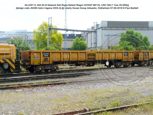 NLU29112 JNA 64.0t Network Rail SCRAP METAL USE ONLY Tare 26.000kg [design code JNO60 Astro Vagone 2003-4] @  Aldwarke, Rotherham 2018-06-07 © Paul Bartlett [2]