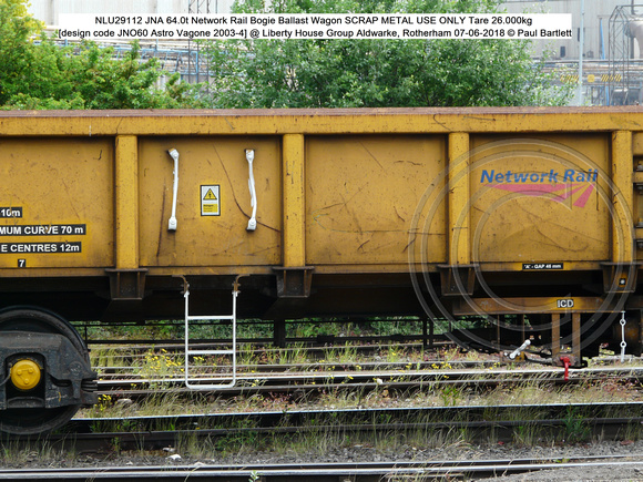 NLU29112 JNA 64.0t Network Rail SCRAP METAL USE ONLY Tare 26.000kg [design code JNO60 Astro Vagone 2003-4] @  Aldwarke, Rotherham 2018-06-07 © Paul Bartlett [5]
