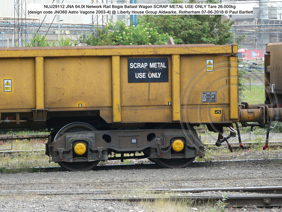 NLU29112 JNA 64.0t Network Rail SCRAP METAL USE ONLY Tare 26.000kg [design code JNO60 Astro Vagone 2003-4] @  Aldwarke, Rotherham 2018-06-07 © Paul Bartlett [7]