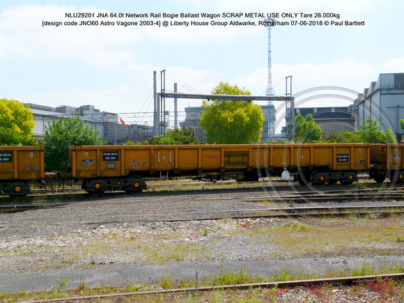 NLU29201 JNA 64.0t Network Rail SCRAP METAL USE ONLY Tare 26.000kg [design code JNO60 Astro Vagone 2003-4] @  Aldwarke, Rotherham 2018-06-07 © Paul Bartlett [2]