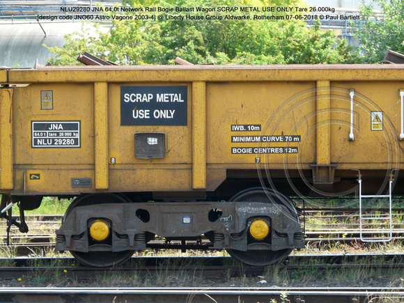 NLU29280 JNA 64.0t Network Rail SCRAP METAL USE ONLY Tare 26.000kg [design code JNO60 Astro Vagone 2003-4] @  Aldwarke, Rotherham 2018-06-07 © Paul Bartlett [2]