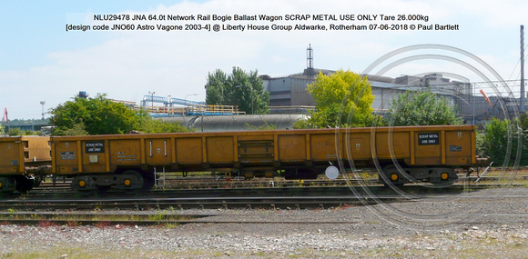 NLU29478 JNA 64.0t Network Rail SCRAP METAL USE ONLY Tare 26.000kg [design code JNO60 Astro Vagone 2003-4] @  Aldwarke, Rotherham 2018-06-07 © Paul Bartlett [0]