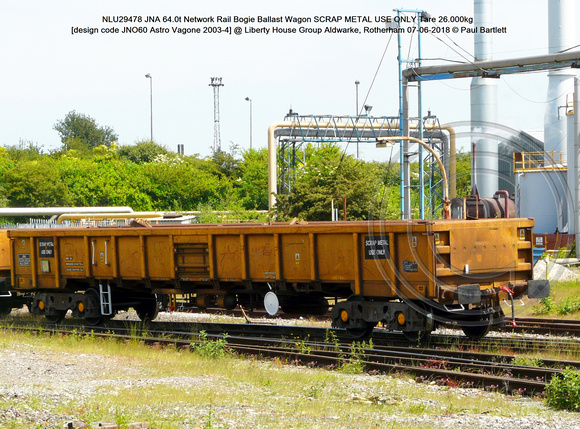 NLU29478 JNA 64.0t Network Rail SCRAP METAL USE ONLY Tare 26.000kg [design code JNO60 Astro Vagone 2003-4] @  Aldwarke, Rotherham 2018-06-07 © Paul Bartlett [1]