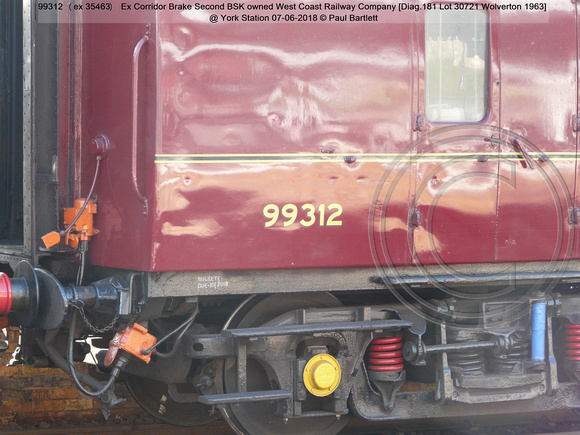 99312 (ex 35463) Ex Corridor Brake Second BSK owned West Coast Railway Company [Diag.181 Lot 30721 Wolverton 1963] @ York Station 2018-06-07 © Paul Bartlett [2]
