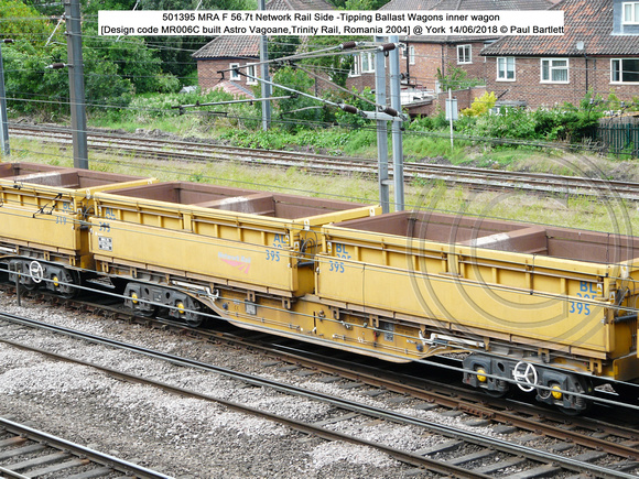 501395 MRA F 56.7t Network Rail Side -Tipping Ballast Wagons inner wagon [Design code MR006C built Astro Vagoane,Trinity Rail, Romania 2004] @ 2018-06-14 © Paul Bartlett [w]