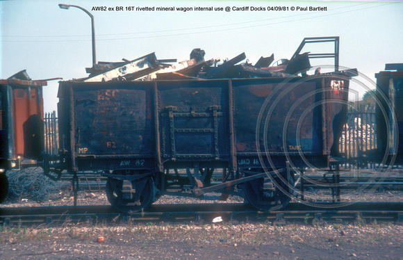 AW82 ex BR 16T rivetted mineral wagon internal use @ Cardiff Docks 81-09-04 © Paul Bartlett w