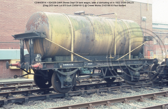 CDW43914 = 024329 GWR Diag DD3 tank @ Crewe Works 90-07-21 � Paul Bartlett [1w]