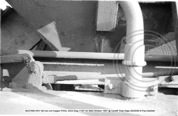 B437588 HKV 34t Iron ore hopper POOL 4223 Diag 1-167 lot 3002 Shildon 1957 @ Cardiff Tidal Sdgs 85-05-26 © Paul Bartlett [03w]