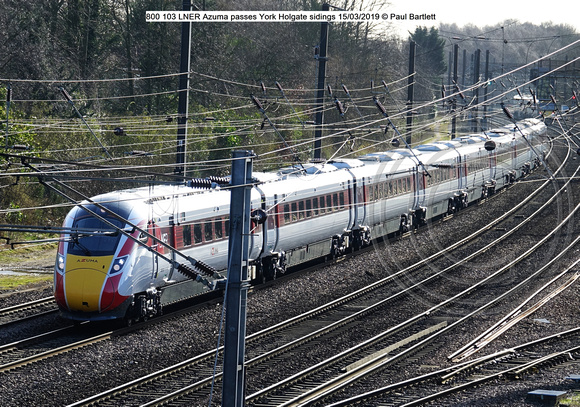 800103 LNER Azuma passes York Holgate sidings 2019-03-15 © Paul Bartlett [1w]