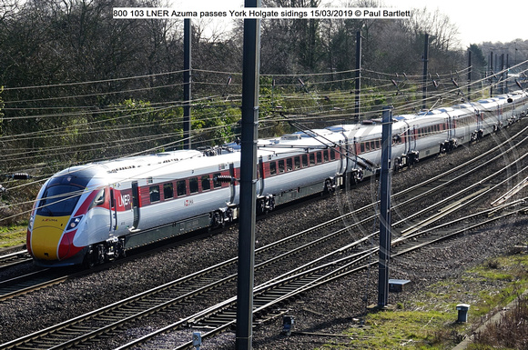 800103 LNER Azuma passes York Holgate sidings 2019-03-15 © Paul Bartlett [2w]
